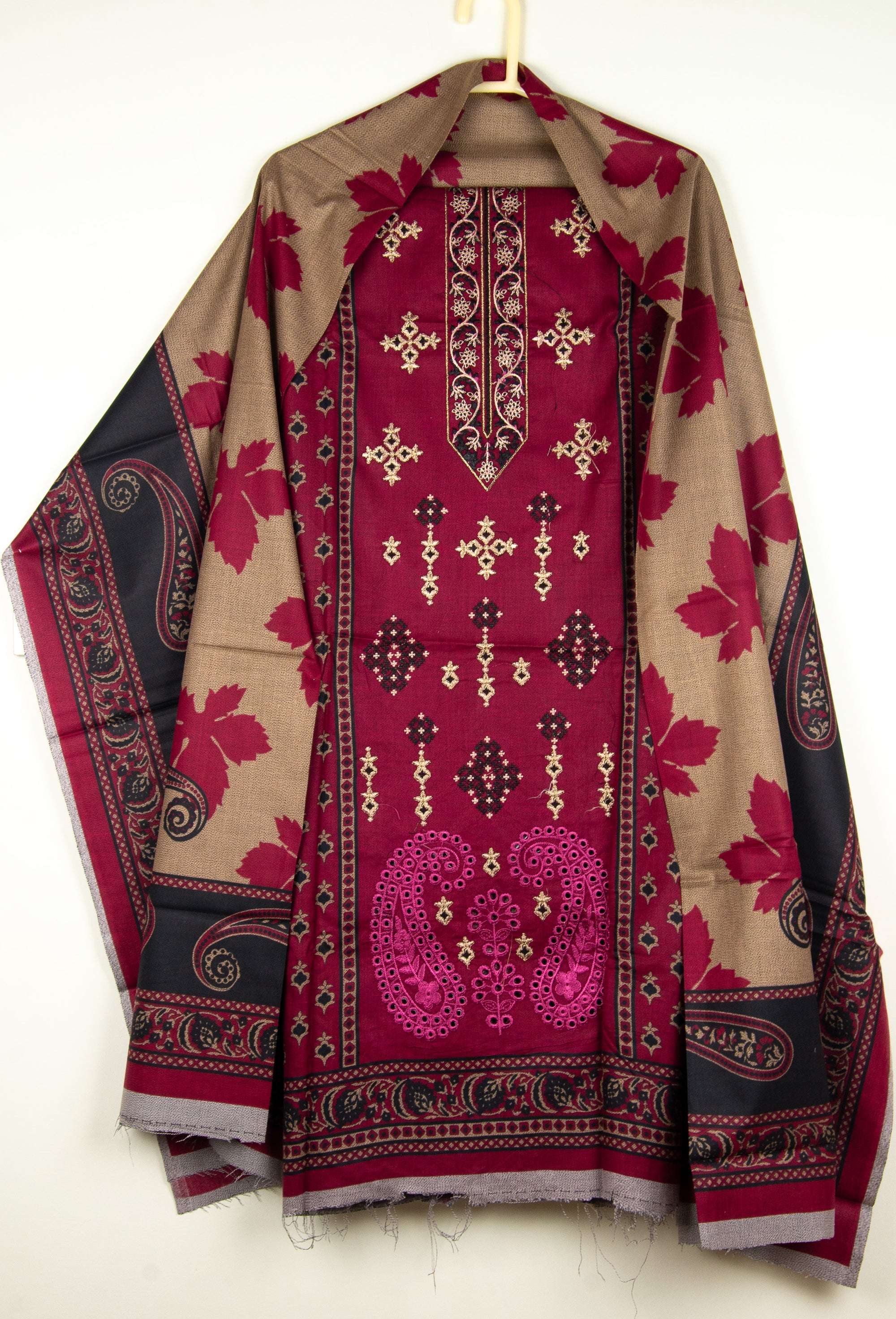 Dhanak Embroidered Unstitched 3 Piece Suit