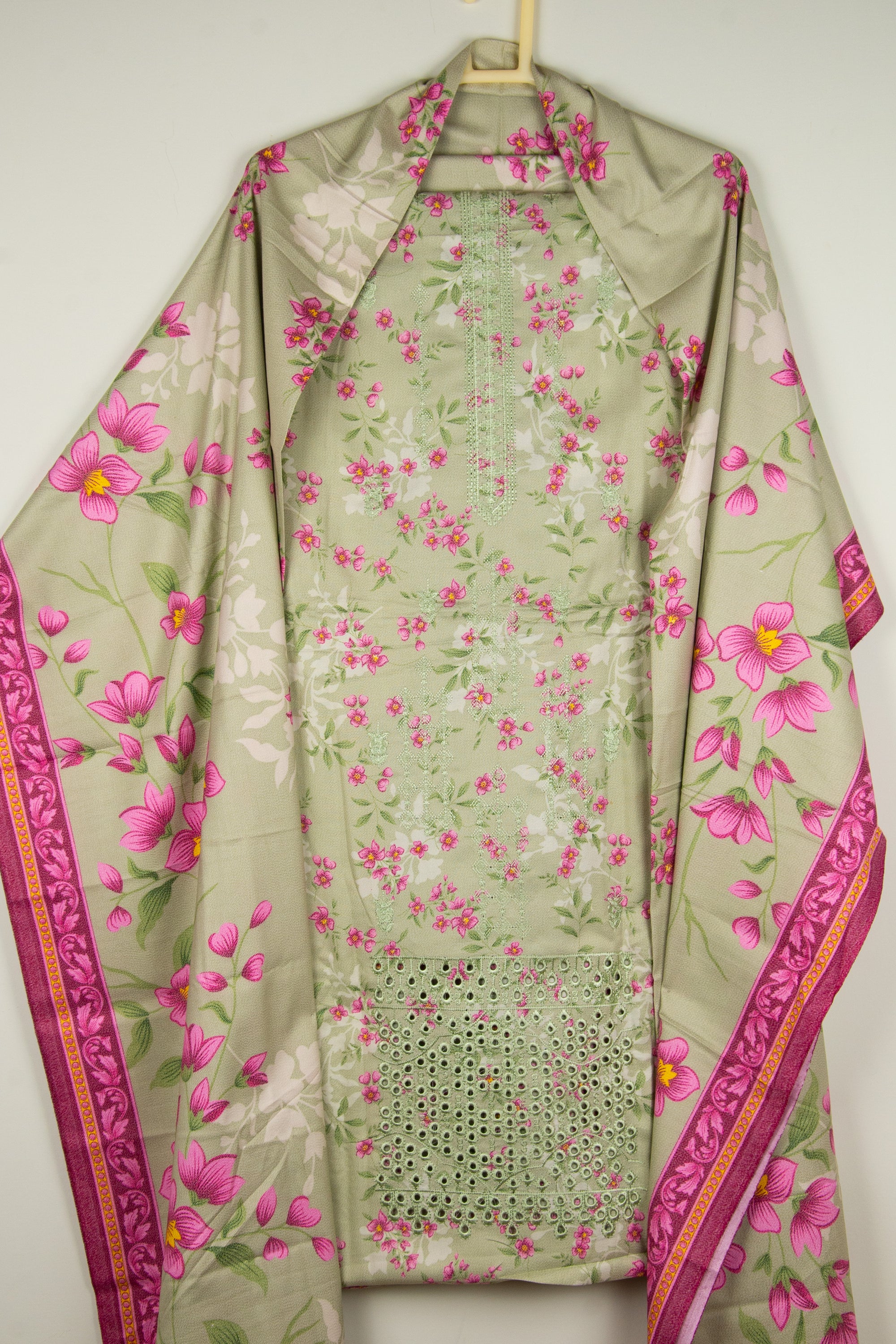 Dhanak Embroidered Unstitched 3 Piece Suit