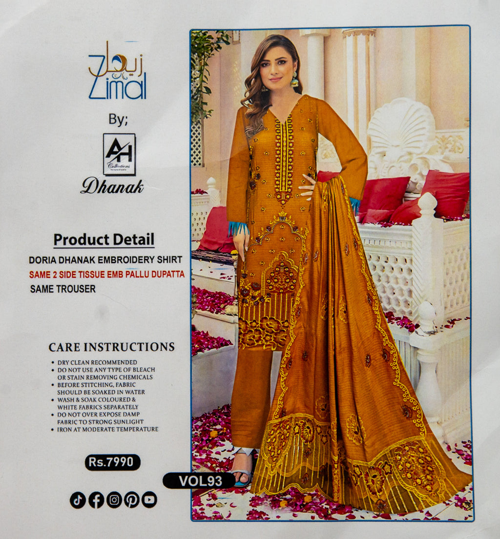 Zimal Dhanak Embroidered Unstitched 3 Piece Suit
