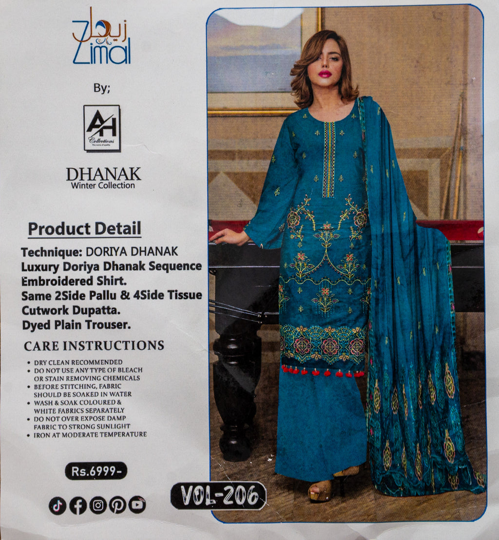 Zimal Dhanak Unstitched 3 Piece Suit