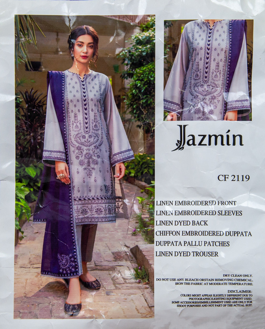Jazmin Linen Embroidered Unstitched 3 Piece Suit
