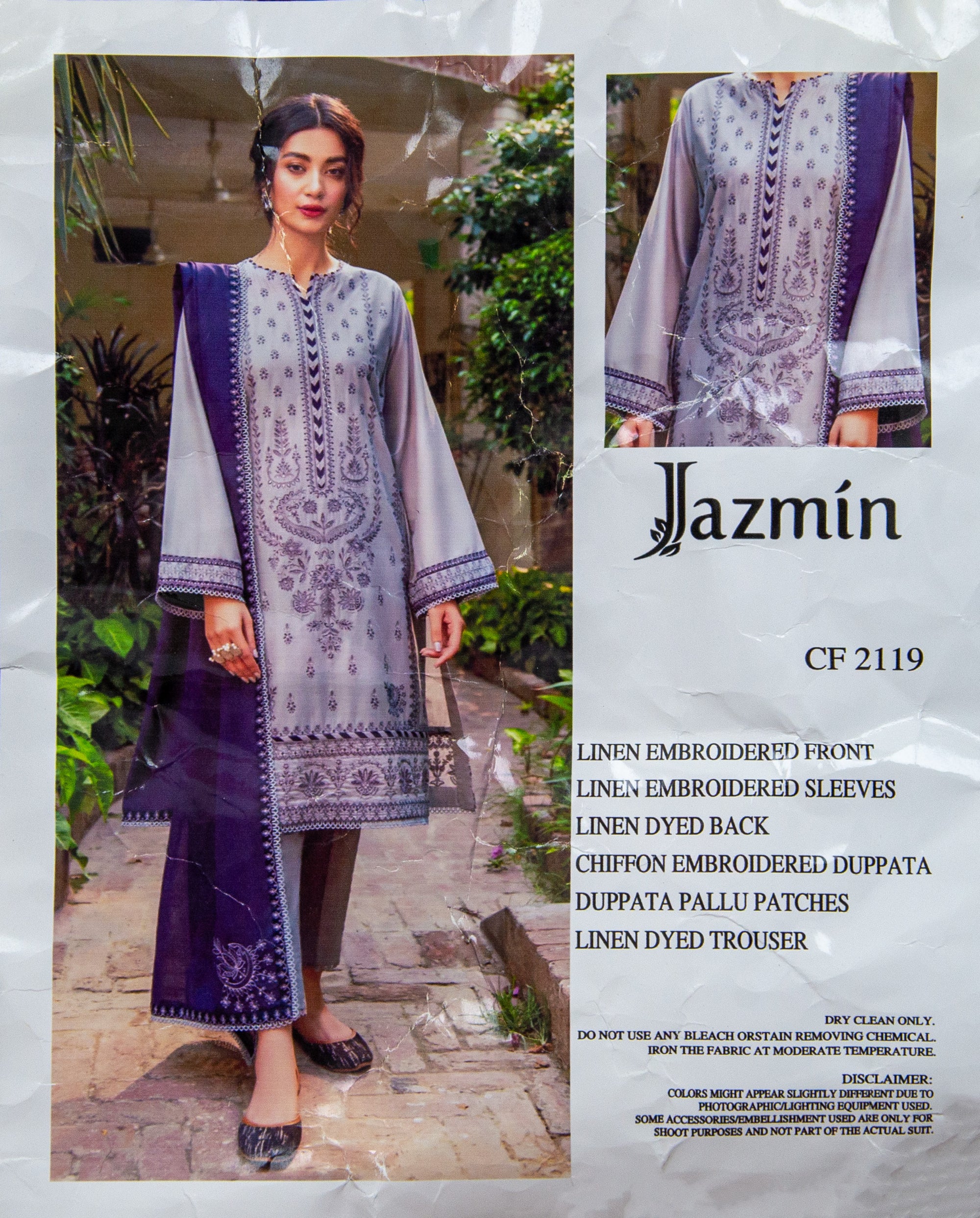 Jazmin Linen Embroidered Unstitched 3 Piece Suit