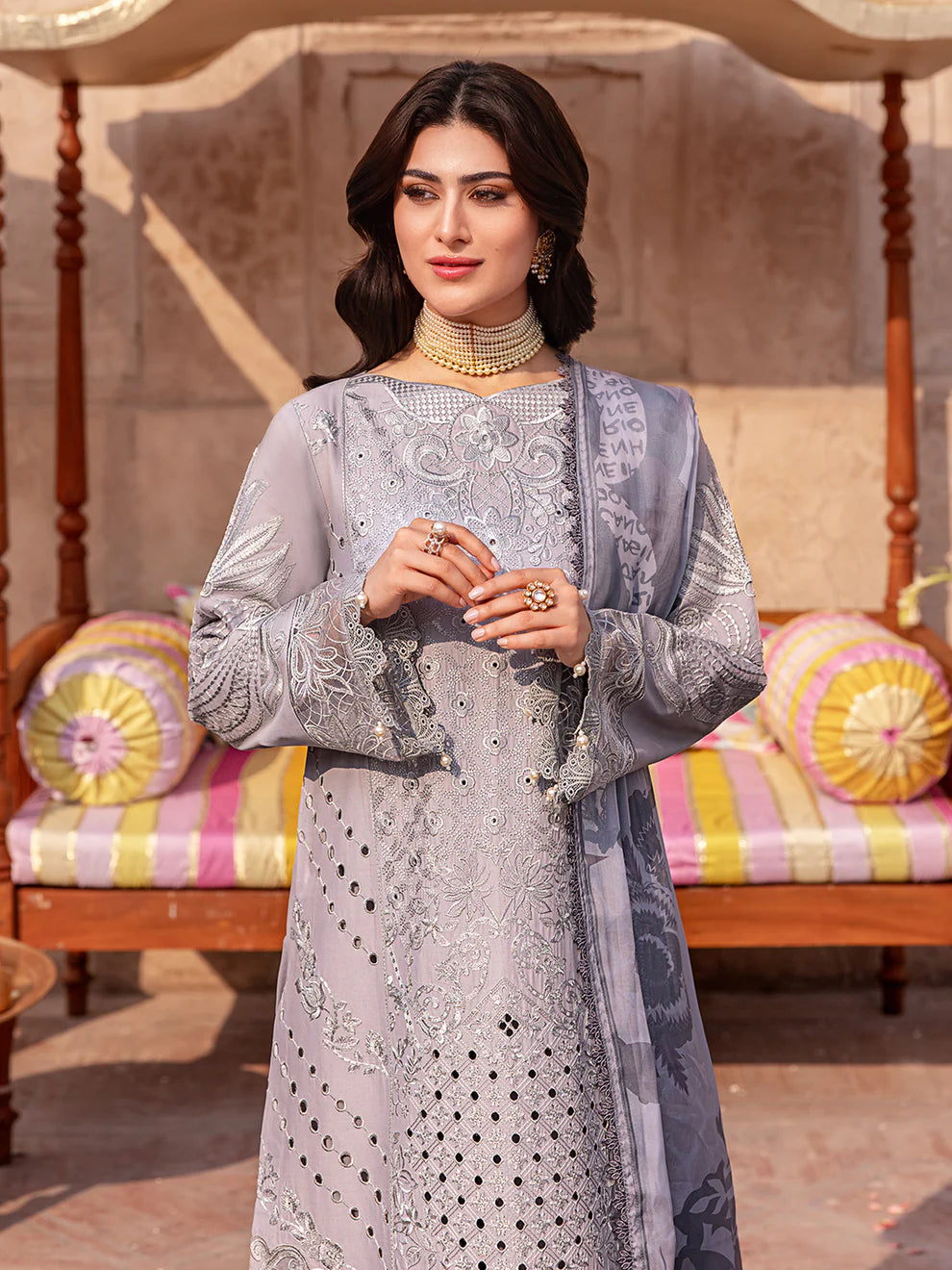 MAHNUR Husn e Jahan Embroidered Luxury Lawn 3 Piece Suit